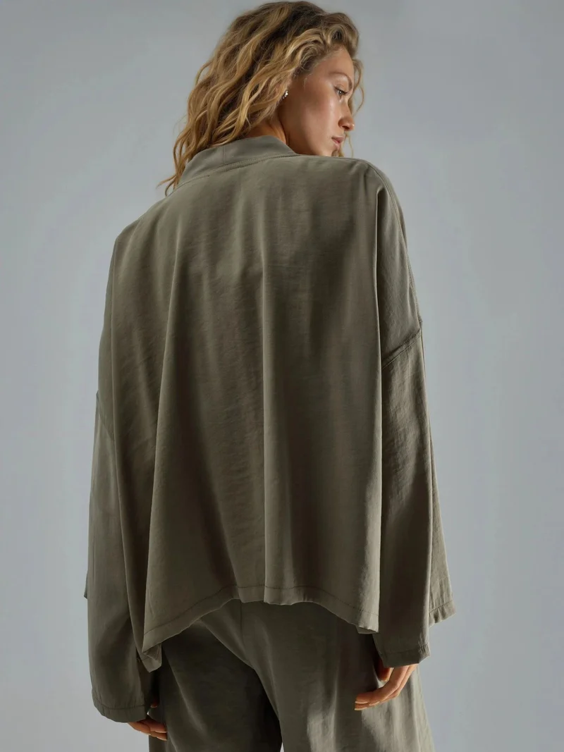 Busem Khaki Green BUSEM Long Sleeve Loose Fit Kimono for Women | Best Price UAE